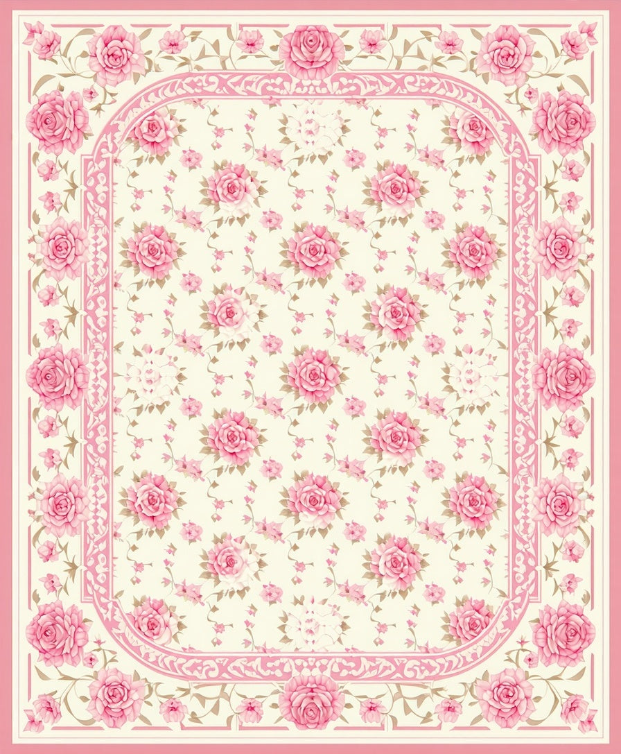 Pink Rose Floral Vintage Pattern Rug