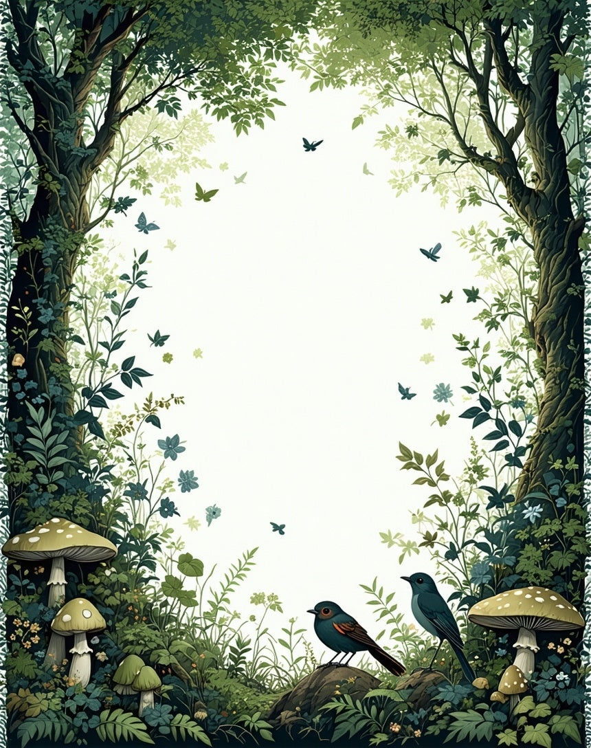 Enchanted Forest Birds and Mushrooms Rug