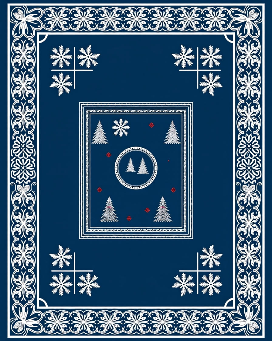 Nautical White Pine Snowflake Border Rug