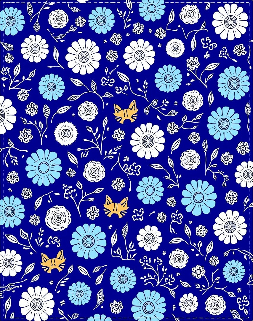 Whimsical Floral Cat Pattern Rug