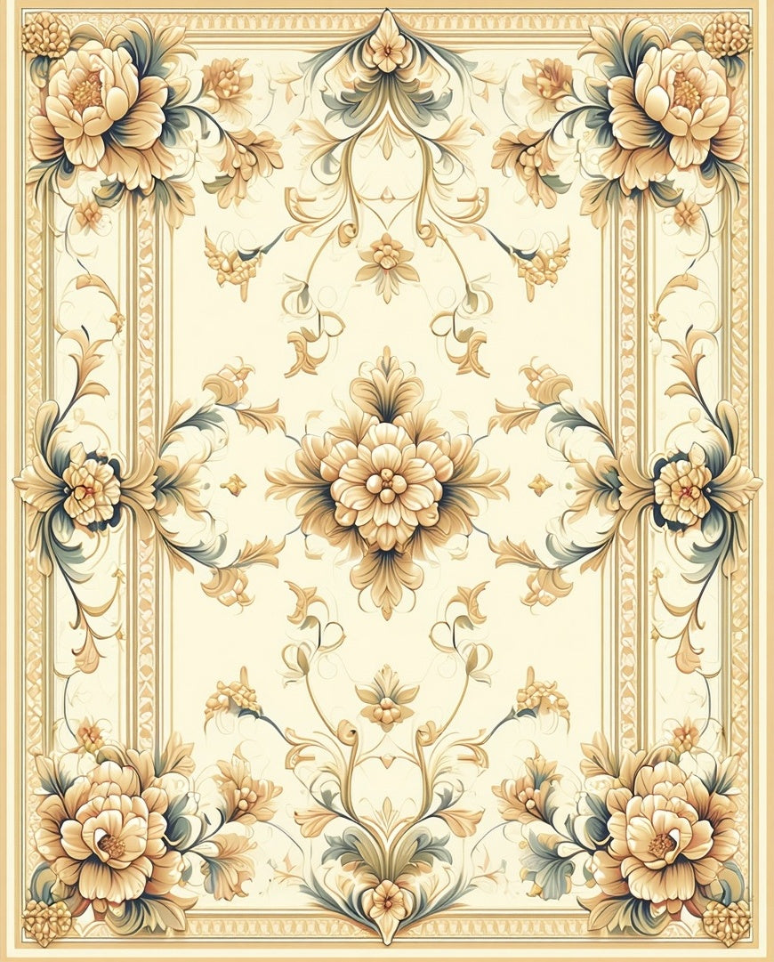 Golden Floral Intricate Pattern Design Rug