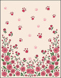 Pink Roses and Paw Prints Pattern Rug