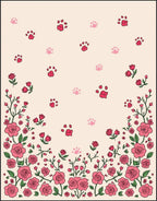 Pink Roses and Paw Prints Pattern Rug