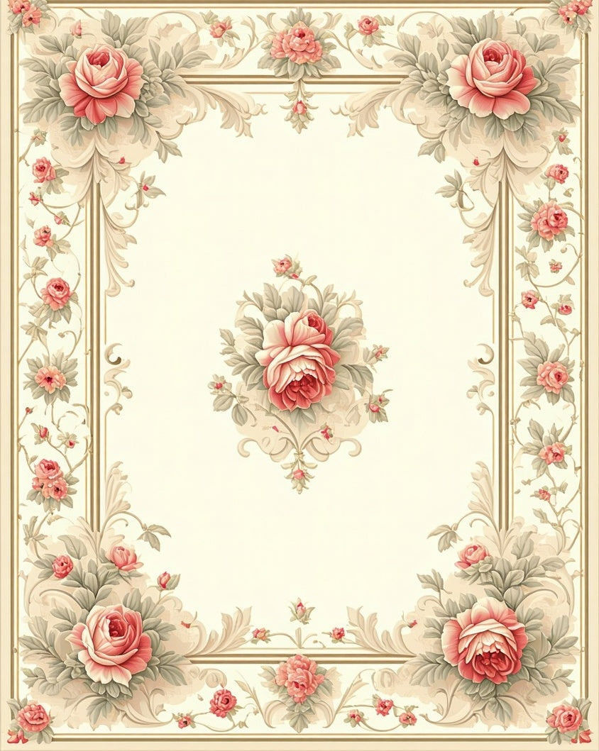 Elegant Floral Rose Patterned Rug
