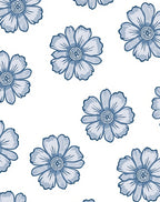 Blue Floral Pattern with Outline Rug