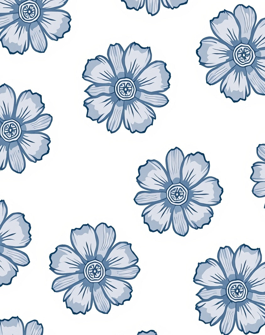 Blue Floral Pattern with Outline Rug