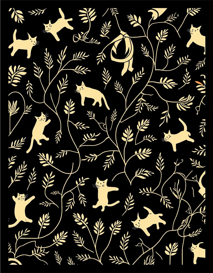 Whimsical Cat And Foliage Pattern Rug