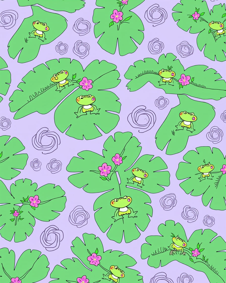 Cute Frogs and Lily Pads Pattern Rug