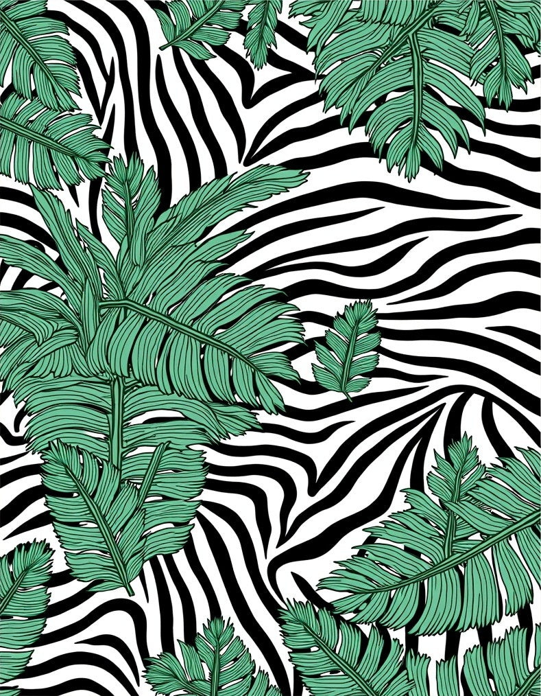 Zebra Print With Green Leaf Pattern Rug