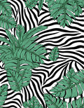 Zebra Print With Green Leaf Pattern Rug