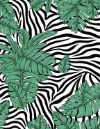 Zebra Print With Green Leaf Pattern Rug