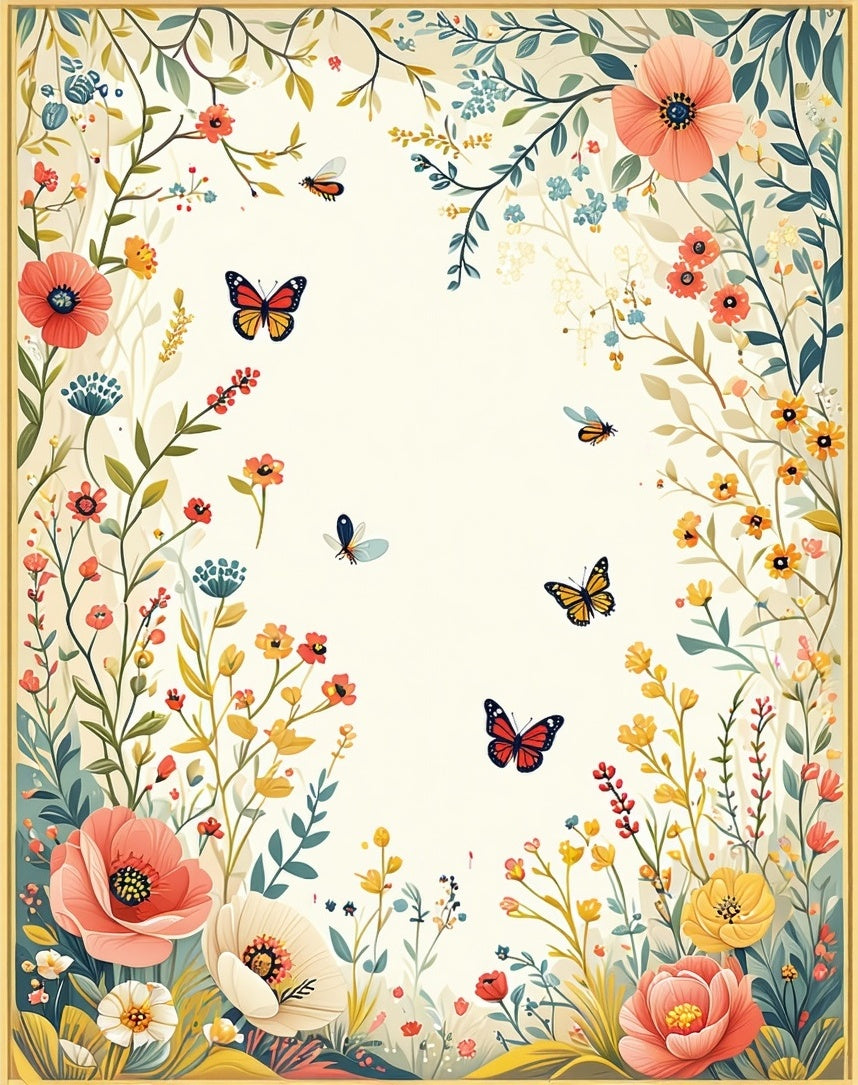 Whimsical Floral Butterfly Garden Pattern Rug