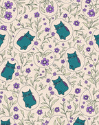 Whimsical Teal Cats Floral Pattern Rug