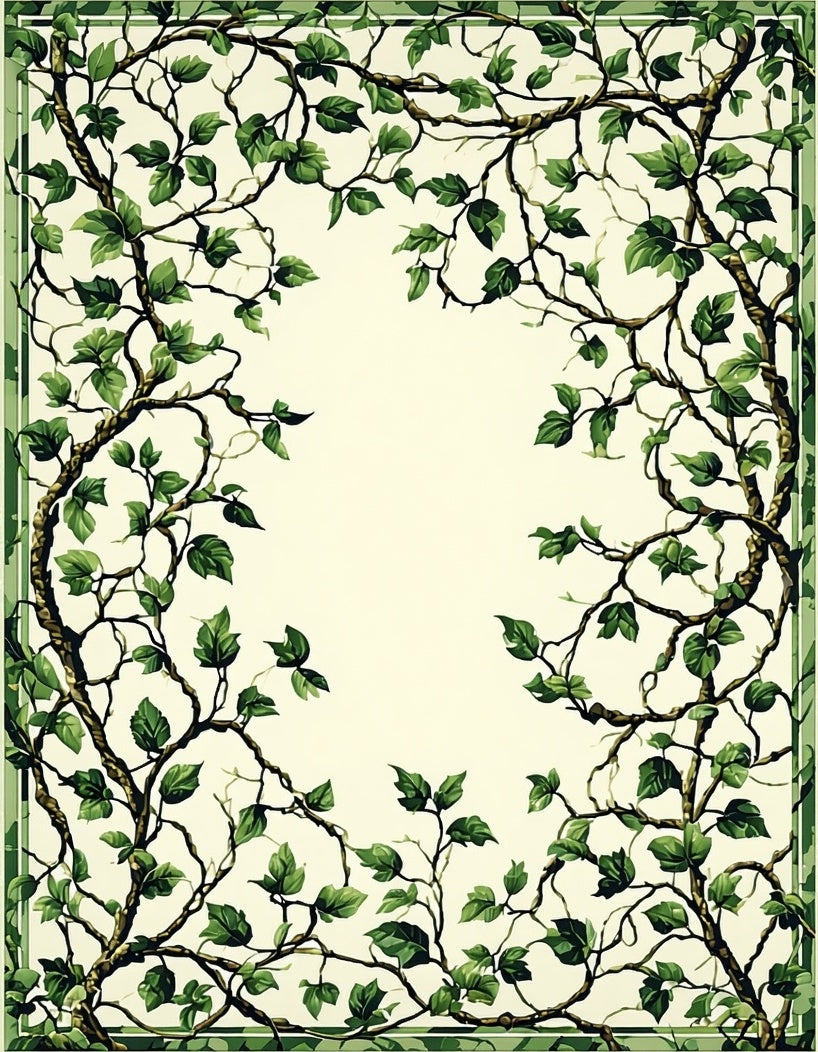 Vining Green Leaf Botanical Pattern Rug