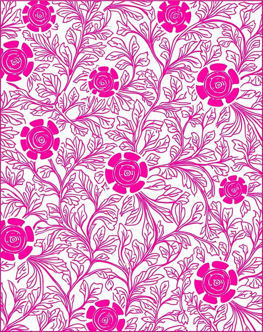 Bold Pink Floral Vine Design Rug