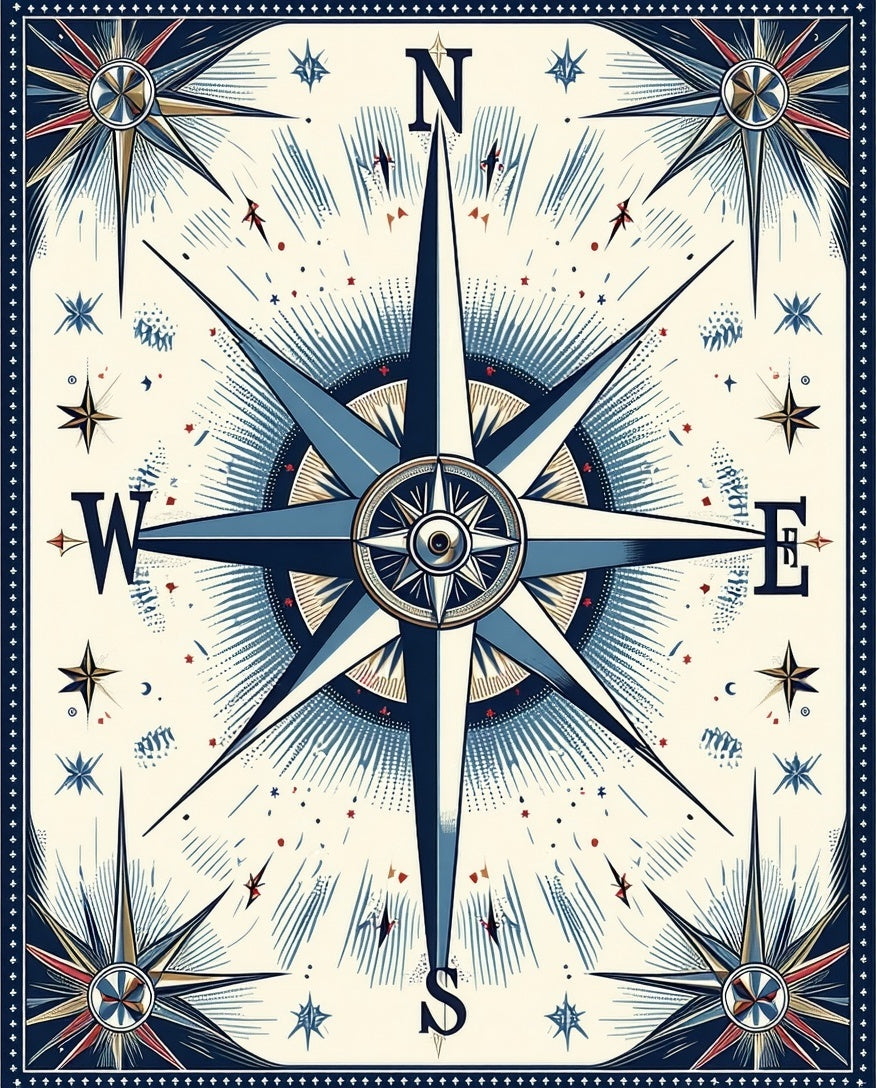 Nautical Star Compass Design Rug