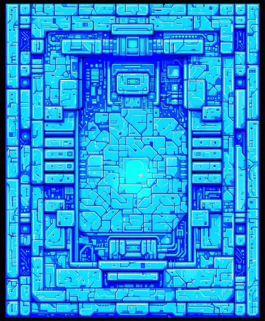 Abstract Blue Geometric Circuitry Rug