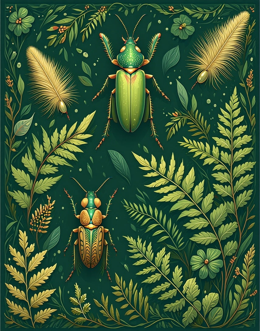 Emerald Insects Botanical Fantasy Rug
