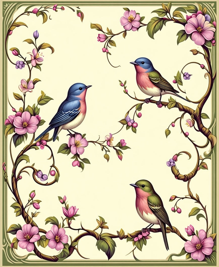 Floral Birds On Winding Branches Rug