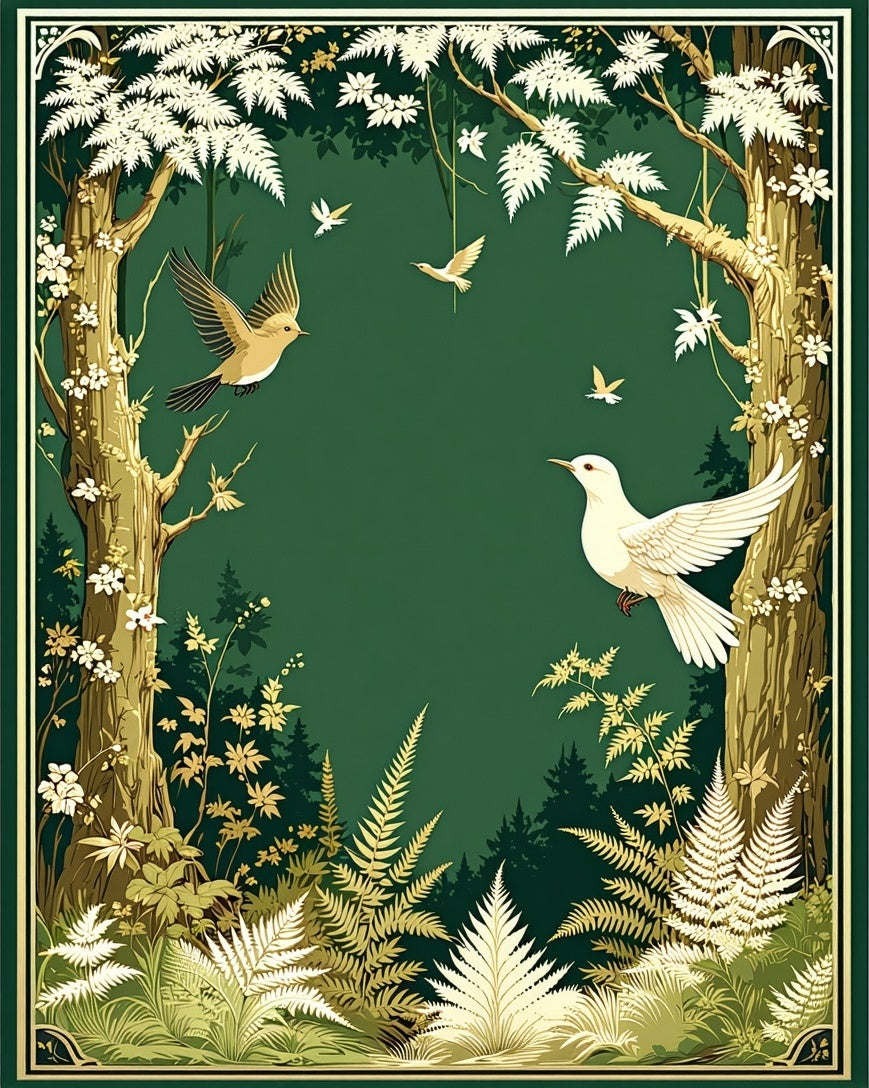 Enchanted Forest Woodland Birds Pattern Rug