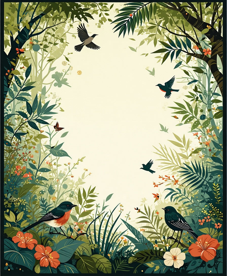 Lush Woodland Birds Floral Scenes Rug
