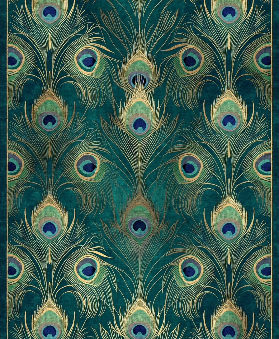 Emerald Peacock Feather Art Nouveau Rug