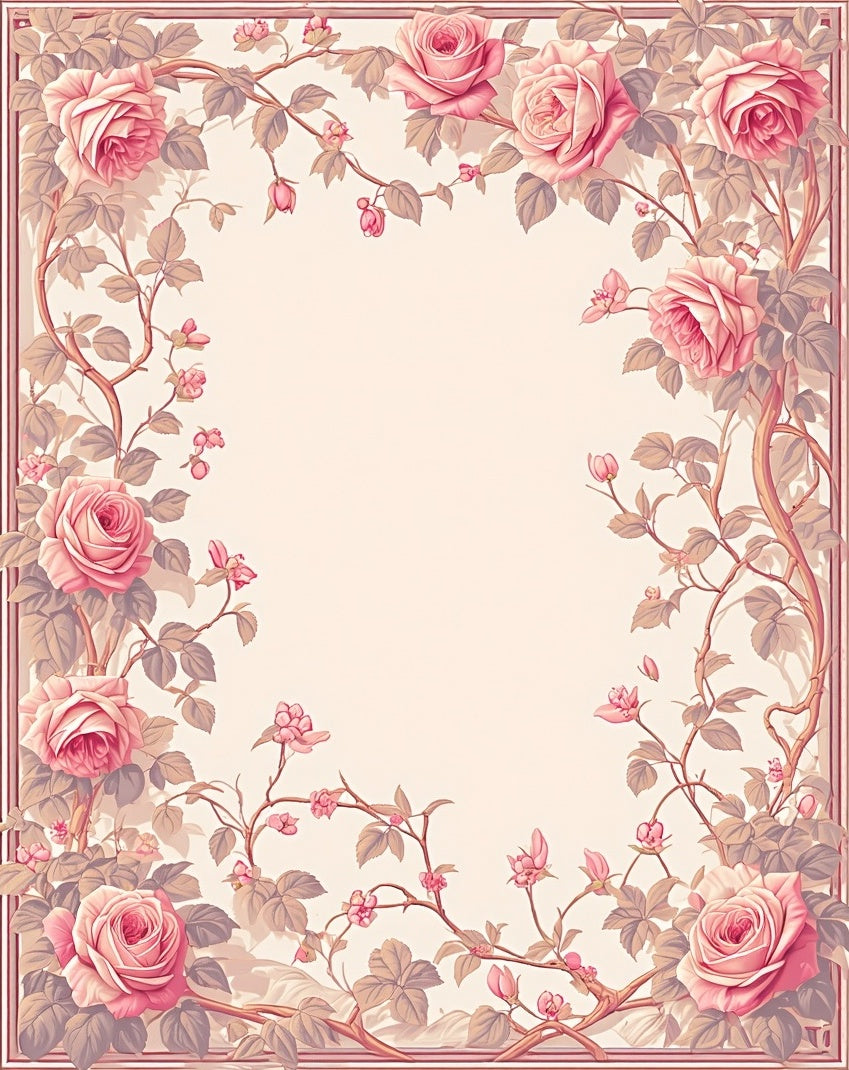 Pink Rose Vine Floral Pattern Rug