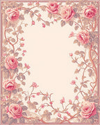 Pink Rose Vine Floral Pattern Rug