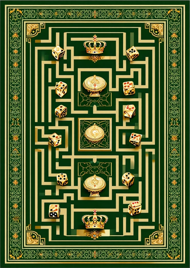 Golden Dice Chessboard Maze Pattern Rug