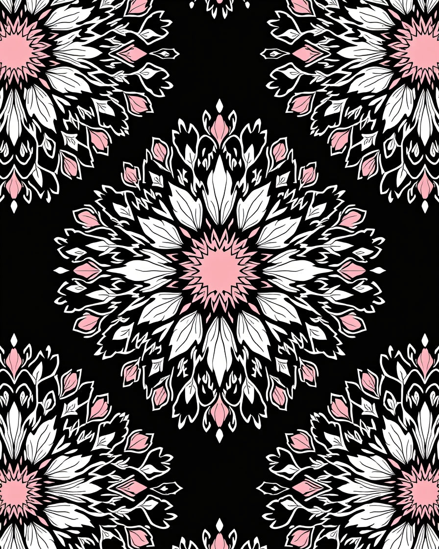 Pink White Floral Mandala Pattern Rug