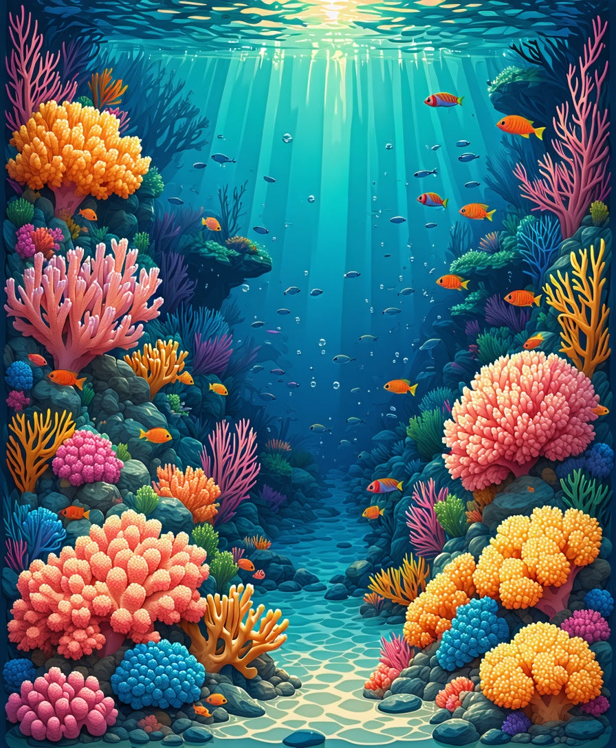 Vibrant Coral Reef Life Pattern Rug
