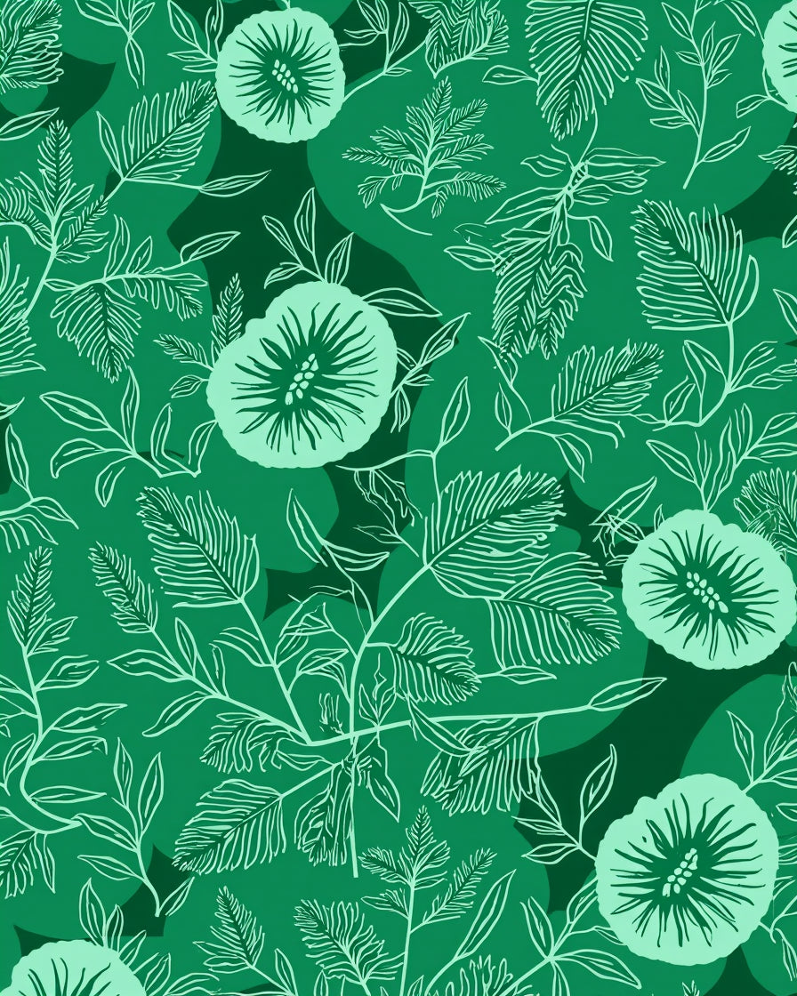 Enchanting Green Floral Line Art Rug