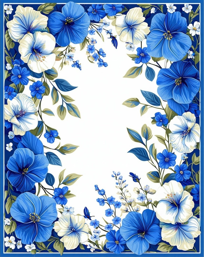 Bold Blue White Floral Vines Rug