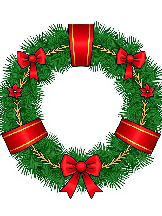 Festive Red Bow Green Pine Wreath Rug