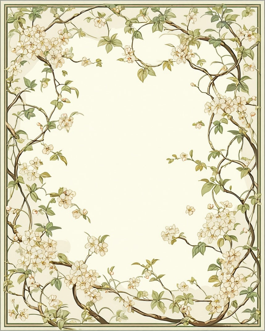 Delicate Floral Vine Creamy Background Rug