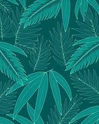 Teal Tropical Leaf Pattern Rug