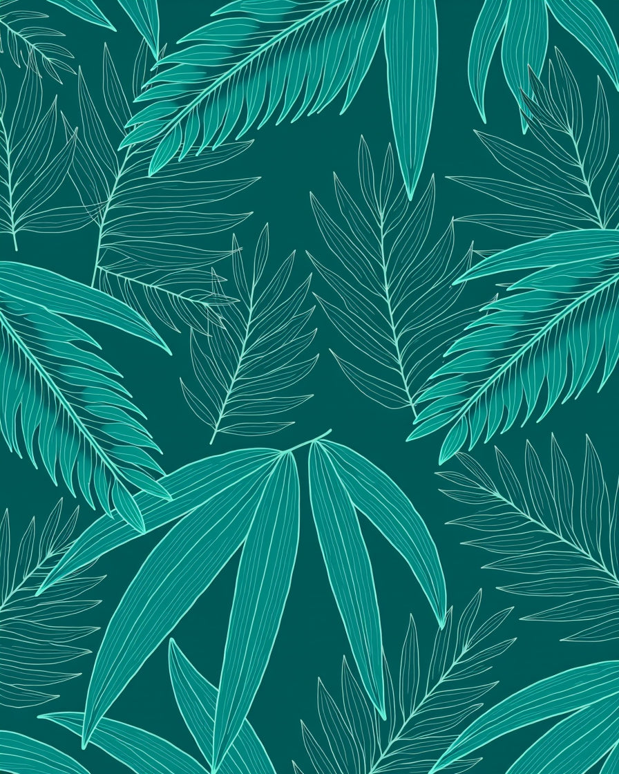 Teal Tropical Leaf Pattern Rug