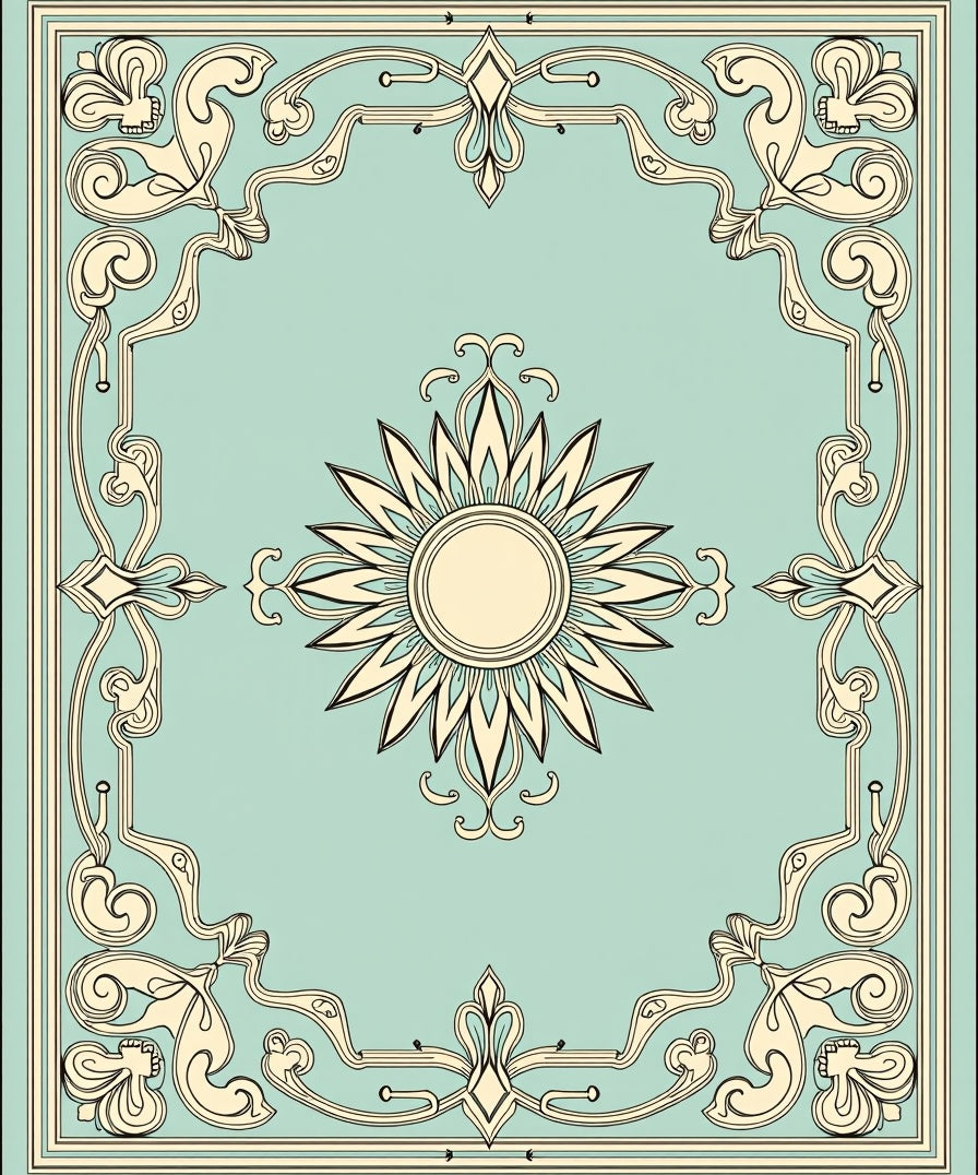 Art Nouveau Sunburst Floral Pattern Rug
