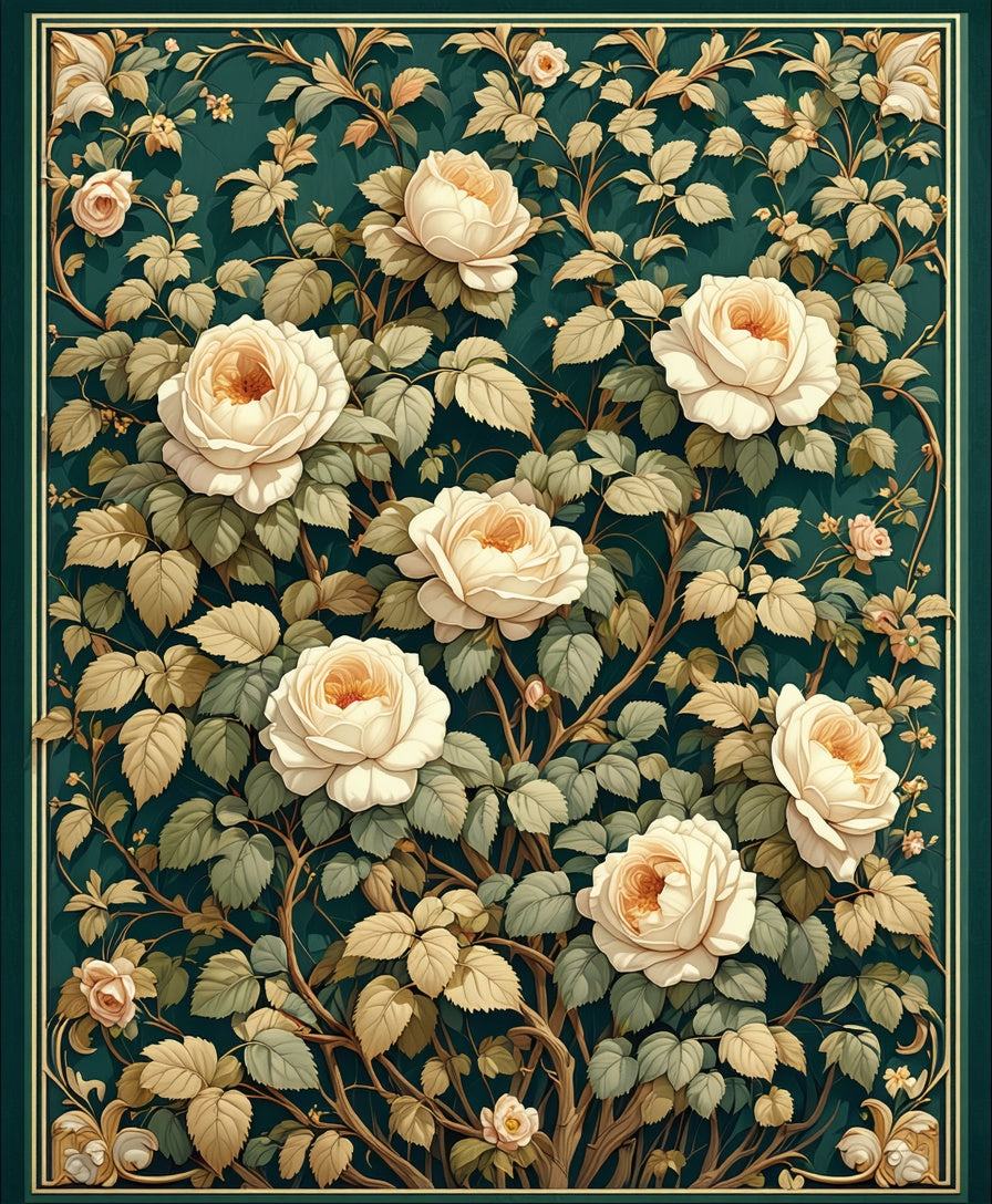 Cream Roses Botanical Garland Rug