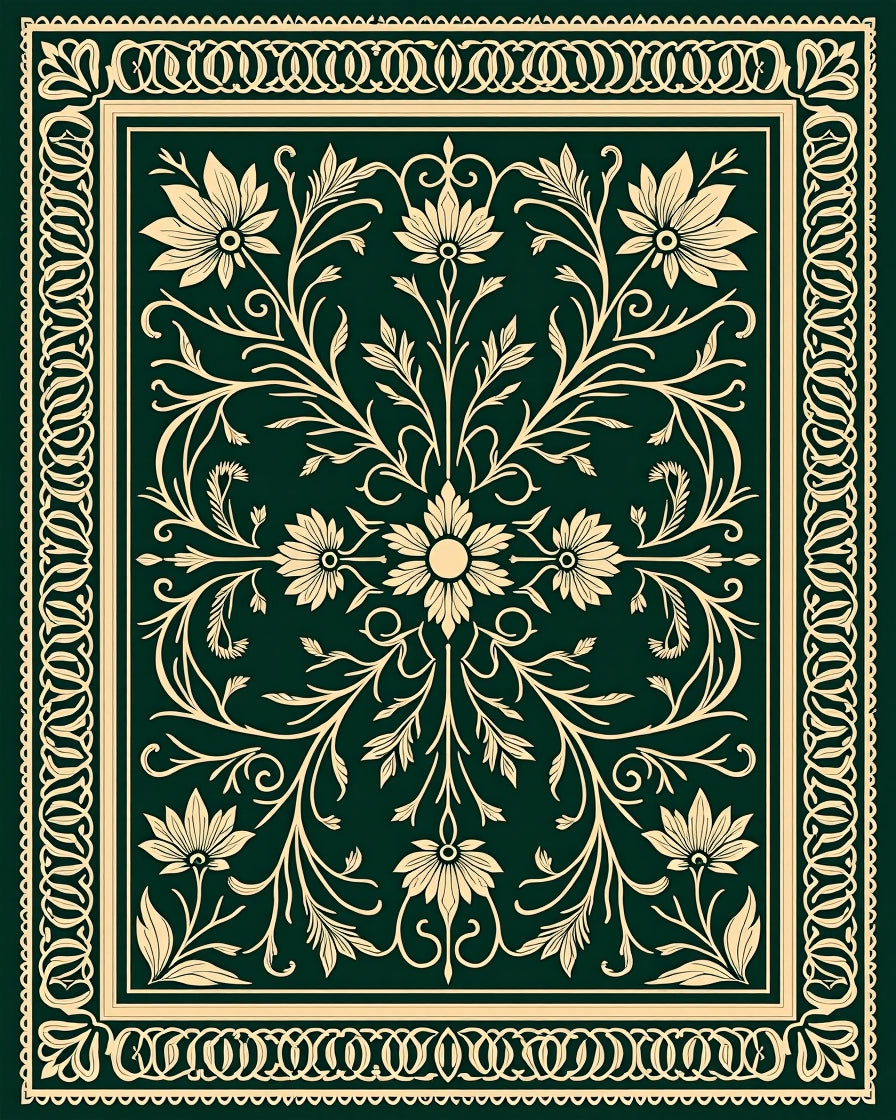 Emerald Golden Floral Vine Scroll Rug