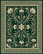 Emerald Golden Floral Vine Scroll Rug