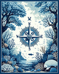 Nautical Compass Coral Reefscape Design Rug