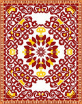Intricate Floral Scrollwork Red Yellow Design Rug