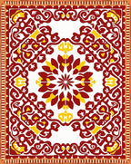 Intricate Floral Scrollwork Red Yellow Design Rug