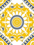 Bold Yellow Blue Floral Mandala Design Rug