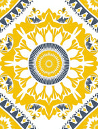 Bold Yellow Blue Floral Mandala Design Rug