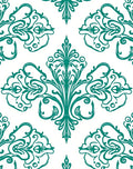 Teal Damask Ornate Scrolling Design Rug