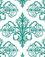 Teal Damask Ornate Scrolling Design Rug