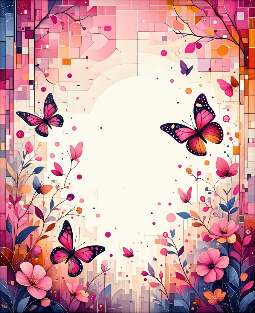 Pink Butterfly Floral Garden Design Rug