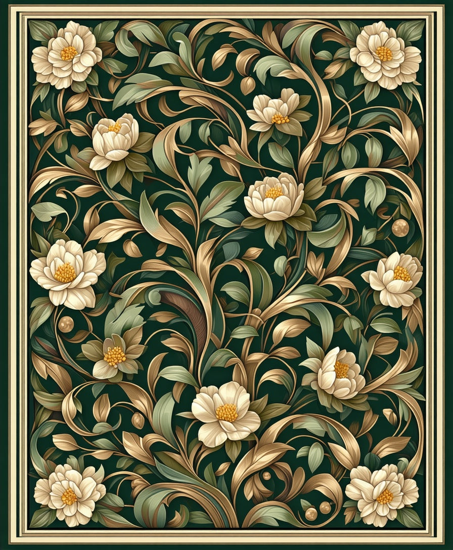 Dark Floral Vine Pattern Rug